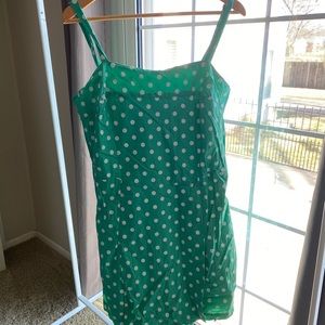 Unique vintage size 1x/16 skorted romper green and white polka dot